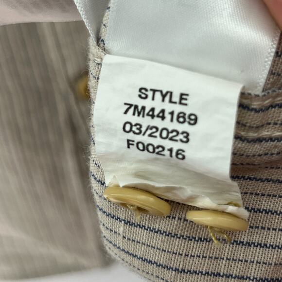LUCKY BRAND Shirt Mens 2XL Striped Short Sleeve Classic Utility Button Up Beige - Picture 11 of 12